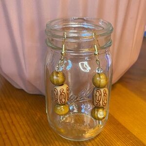 Hand Crafted Gold and Brown Wood Bead Earrings